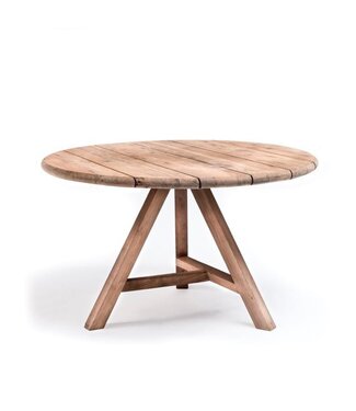 GOMMAIRE Outdoor Meubels | Organic Living Mesa redonda Anton pequeña | Teca reciclada gris natural