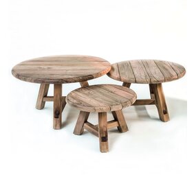 GOMMAIRE Outdoor Meubels | Organic Living Tavolino da caffè Anton, set da 3 pezzi | Teak riciclato grigio naturale