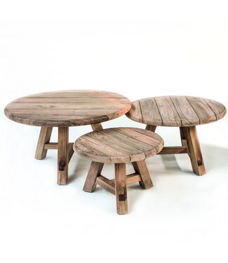 GOMMAIRE Outdoor Meubels | Organic Living Salongbord Anton sett med 3 | Gjenvunnet teak naturgrå