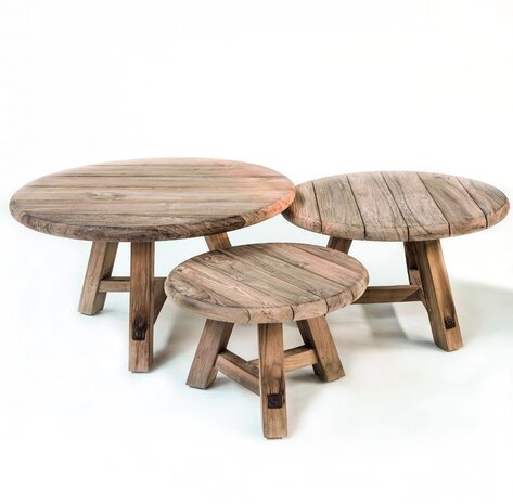 GOMMAIRE Outdoor | Organic Living Coffee Table Anton Set of 3 | Reclaimed Teak Natural Grey