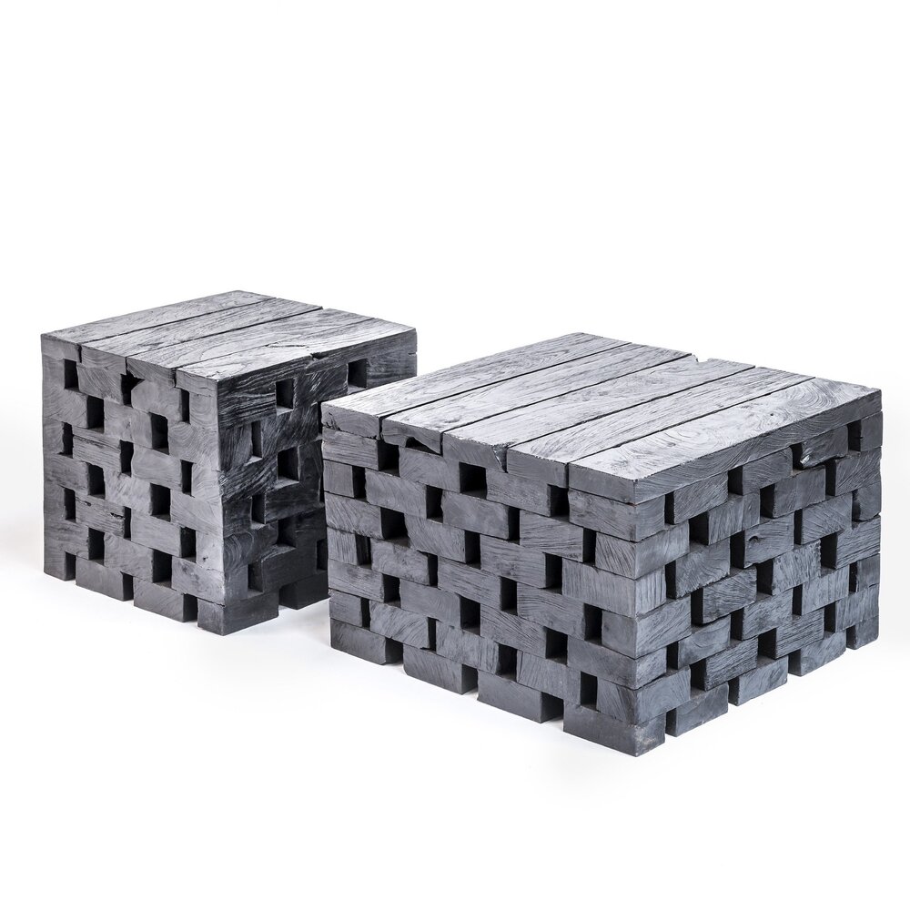 GOMMAIRE Outdoor | Organic Living Rompecabezas para mesa de centro | Madera de teca reciclada negra