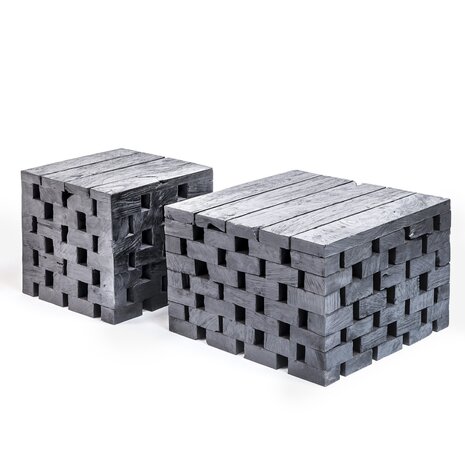 GOMMAIRE Outdoor | Organic Living Coffee Table Puzzle Large | Reclaimed Teak Black