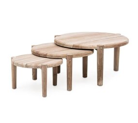 GOMMAIRE Outdoor Meubels | Organic Living Coffee Table Floor Set of 3 | Reclaimed Teak Natural Grey GOMMAIRE Outdoor Meubels | Organic Living Coffee Table Floor Set of 3 | Reclaimed Teak Natural Grey