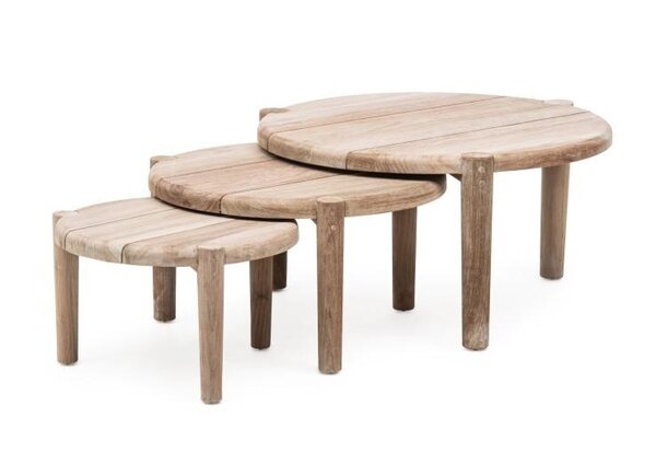 GOMMAIRE Outdoor | Organic Living Coffee Table Floor Set of 3 | Reclaimed Teak Natural Grey