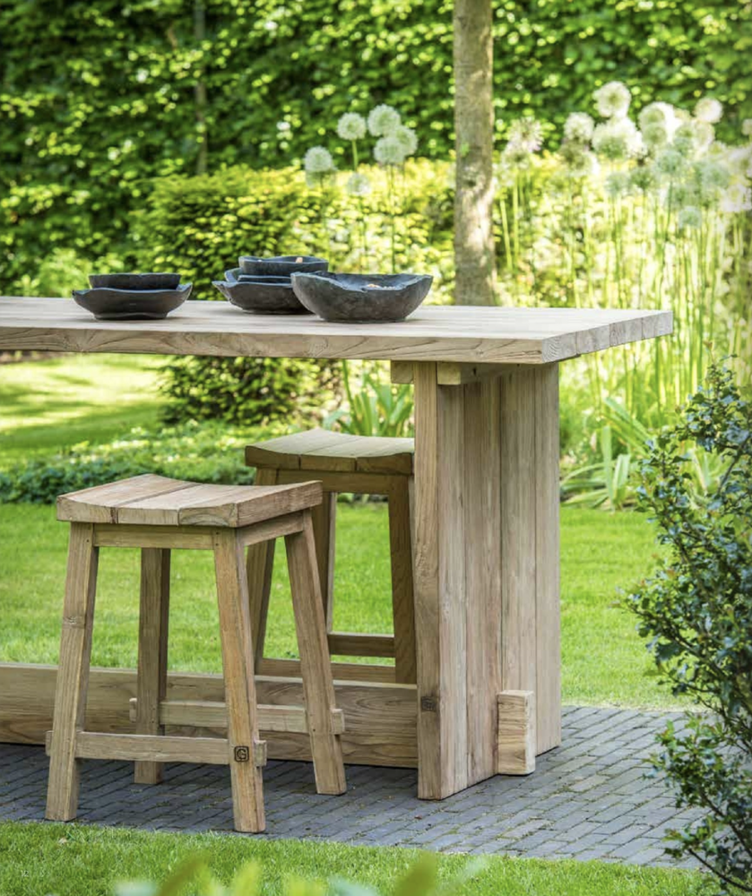 GOMMAIRE Outdoor | Organic Living Mesa de bar Alexi grande | Teca reciclada gris natural