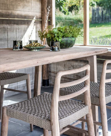GOMMAIRE Outdoor | Organic Living Sgabello da bar Jared | Teak Grigio Naturale / Vimini PE Antique Weed