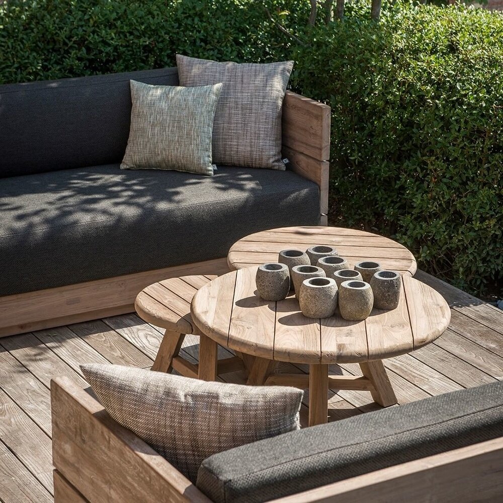 GOMMAIRE Outdoor | Organic Living Ensemble de 3 tables basses Anton | Teck recyclé gris naturel
