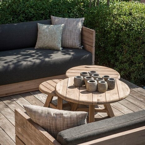 GOMMAIRE Outdoor | Organic Living Ensemble de 3 tables basses Anton | Teck recyclé gris naturel