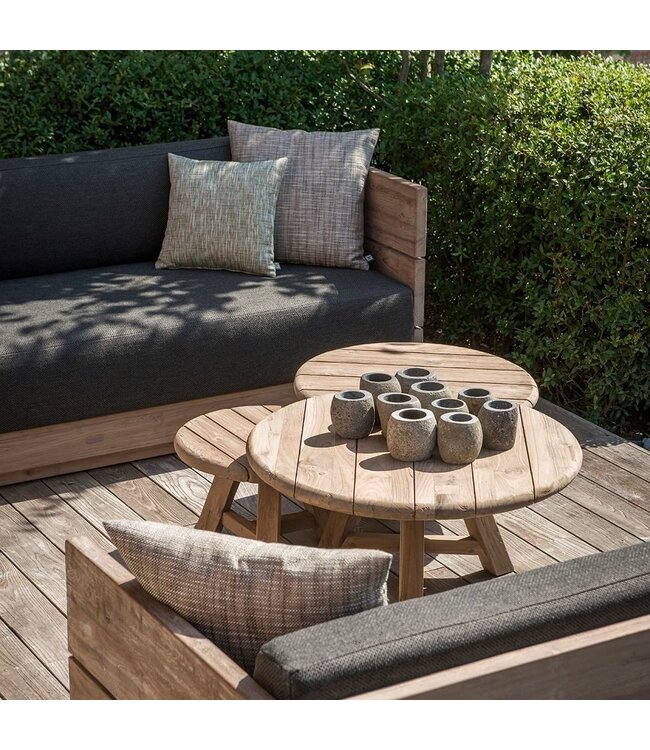 GOMMAIRE Outdoor Meubels | Organic Living Tavolino da caffè Anton, set da 3 pezzi | Teak riciclato grigio naturale