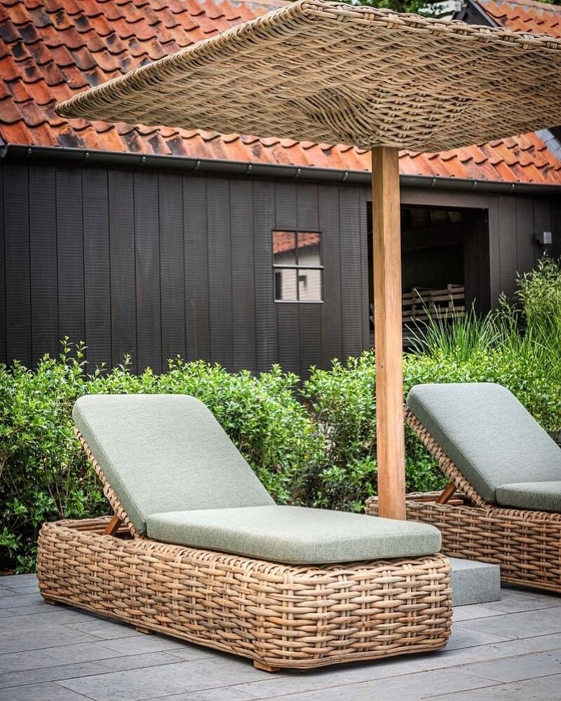 GOMMAIRE Outdoor | Organic Living Sonnenschirm Yasmin | CL PE Rattan Natur / Teak & Beton