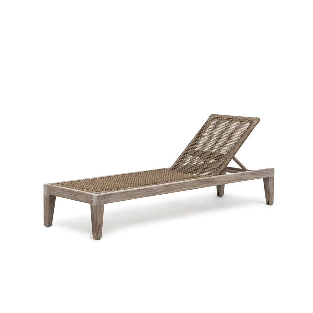 GOMMAIRE Outdoor | Organic Living Lettino prendisole Lisa con ruote | Teak Grigio Naturale / Vimini PE Antique Weed