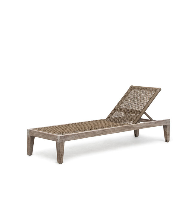 GOMMAIRE Outdoor Meubels | Organic Living Sonnenliege Lisa inkl. Rollen | Teak Naturgrau / PE-Geflecht Antikgrün