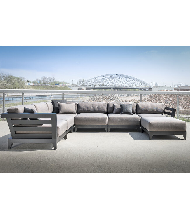 GOMMAIRE Outdoor Meubels | Organic Living Angle droit Mia | Aluminium noir mat + Coussin