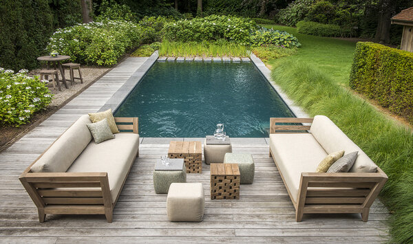 GOMMAIRE Outdoor | Organic Living Sofa Mia, 3-Sitzer | Teakholz, Naturgrau