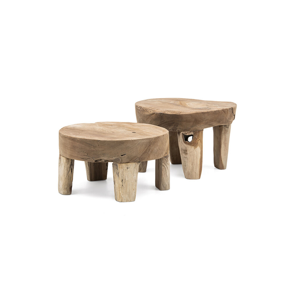 GOMMAIRE Outdoor | Organic Living Low Table Samba Small | Teak Root Natural Grey