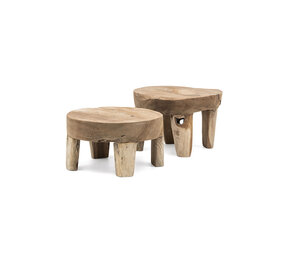 GOMMAIRE Outdoor Meubels | Organic Living Niedriger Tisch Samba Klein | Teakwurzel Naturgrau