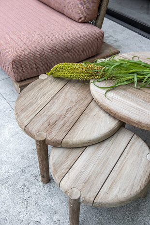 GOMMAIRE Outdoor | Organic Living Couchtisch-Set (3-teilig) | Recyceltes Teakholz, Naturgrau