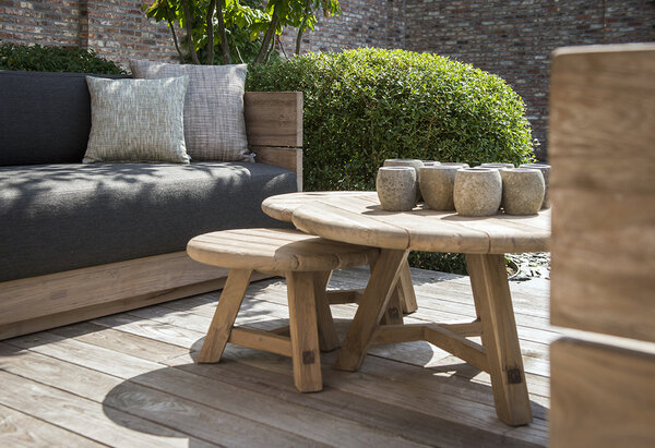 GOMMAIRE Outdoor | Organic Living Salongbord Anton sett med 3 | Gjenvunnet teak naturgrå