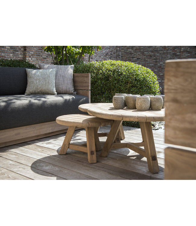 GOMMAIRE Outdoor Meubels | Organic Living Mesa de centro Anton, juego de 3 | Teca reciclada, gris natural
