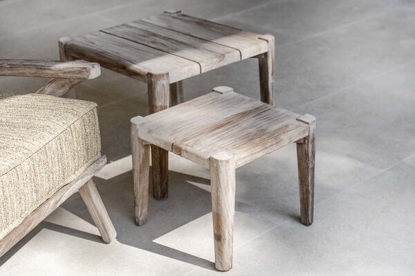 GOMMAIRE Outdoor | Organic Living Square Coffee Table Floor Small | Reclaimed Teak Natural Grey