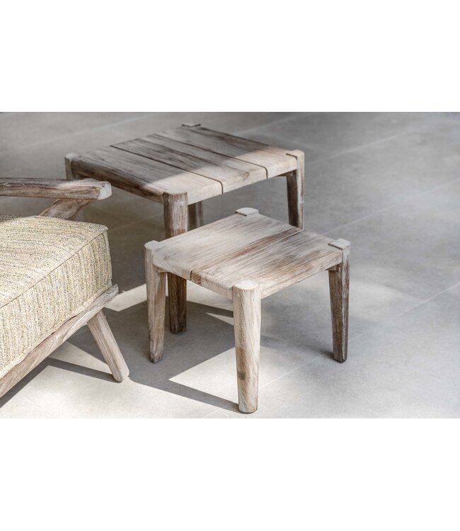 GOMMAIRE Outdoor Meubels | Organic Living Table basse carrée de sol, petite | Teck recyclé gris naturel