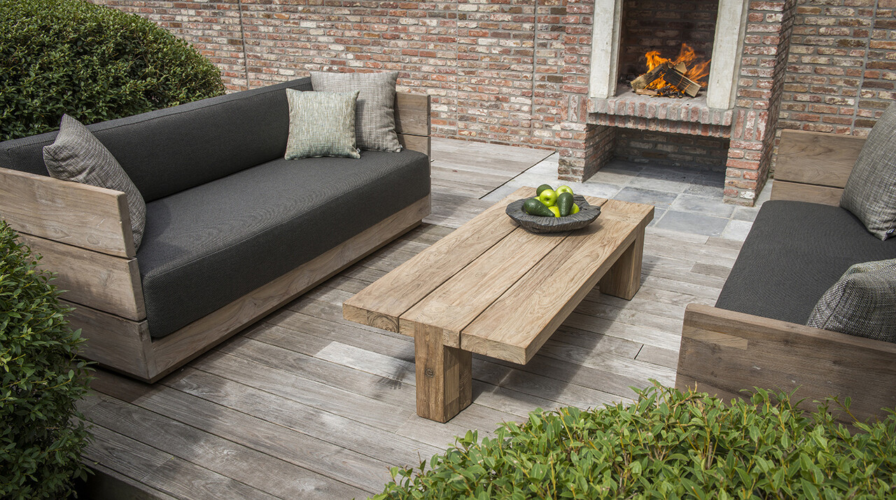 GOMMAIRE Outdoor | Organic Living Coffee Table Dovetail | Reclaimed Teak Natural Grey