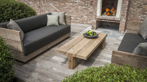 GOMMAIRE Outdoor | Organic Living Coffee Table Dovetail | Reclaimed Teak Natural Grey