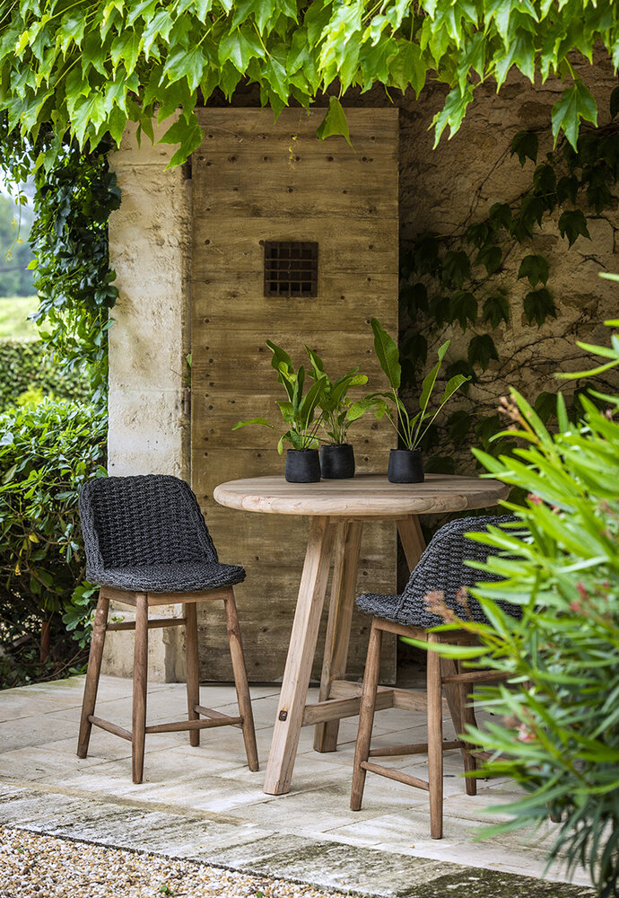 GOMMAIRE Outdoor | Organic Living Mesa de bar redonda Anton | Teca reciclada gris natural