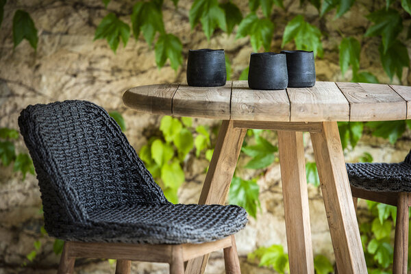 GOMMAIRE Outdoor | Organic Living Table de bar ronde Anton | Teck recyclé gris naturel