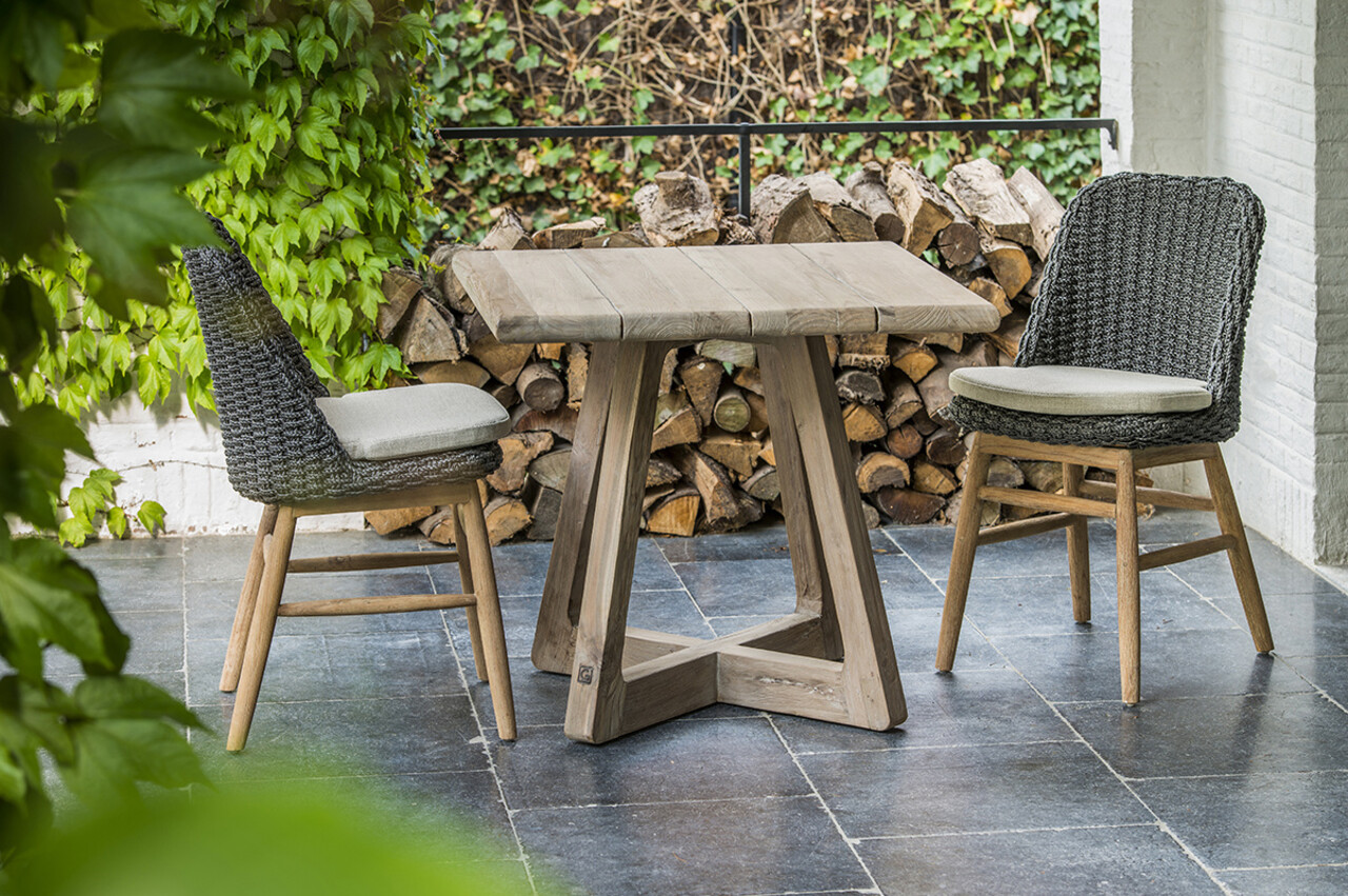 GOMMAIRE Outdoor | Organic Living Tavolino da bistrot Dennis | Teak riciclato grigio naturale