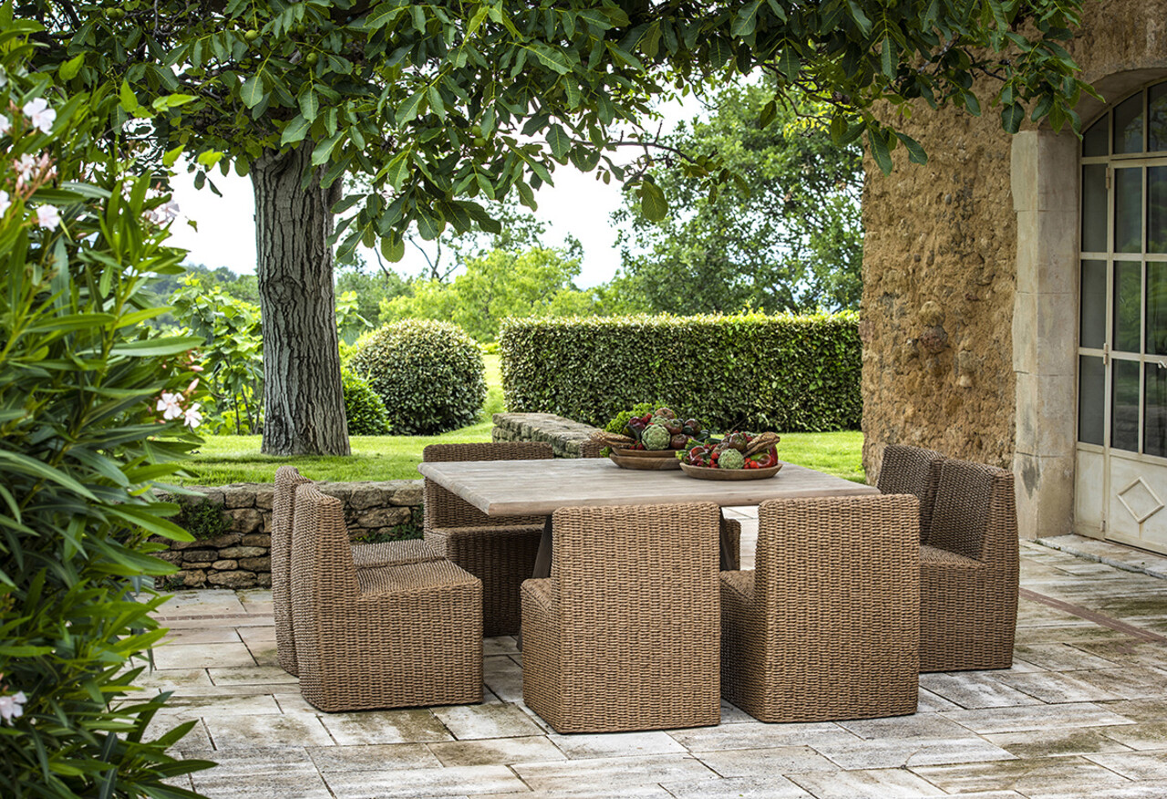 GOMMAIRE Outdoor | Organic Living Table carrée Dennis | Teck recyclé gris naturel