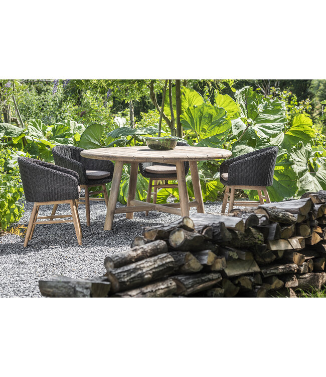 GOMMAIRE Outdoor Meubels | Organic Living Armchair Charly | Reclaimed Teak Natural Grey / PE Wicker Espresso