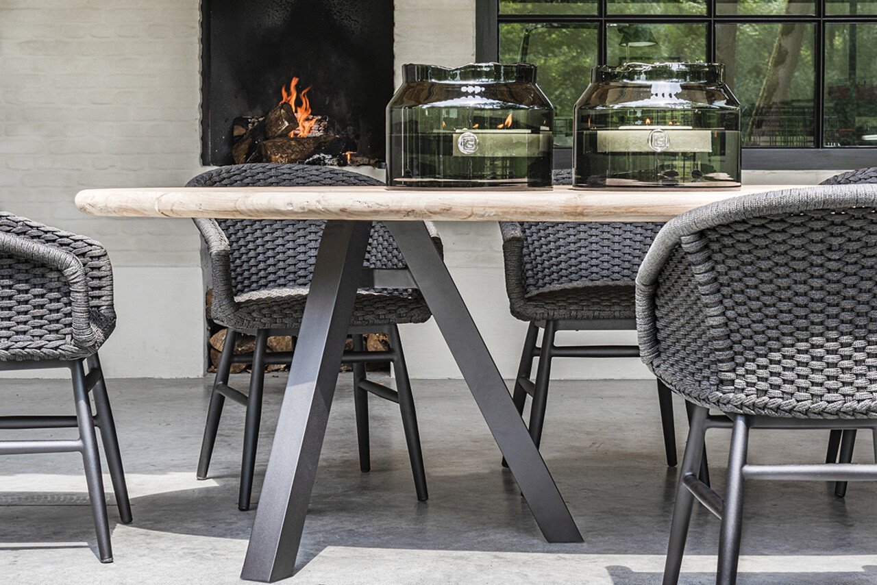 GOMMAIRE Outdoor | Organic Living Armchair Charly | Aluminium Frame Matte Black / Rope (Quick Dry Foam Seat Inside)