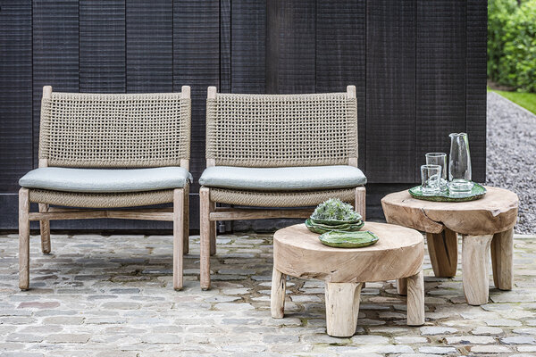 GOMMAIRE Outdoor | Organic Living Fauteuil Fiona | Teck gris naturel / Résine tressée Antique Weed