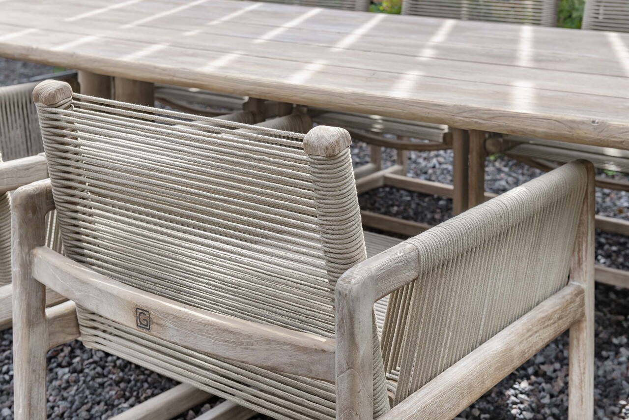 GOMMAIRE Outdoor | Organic Living Lenestol Carlo | Teak Naturgrå / Tau