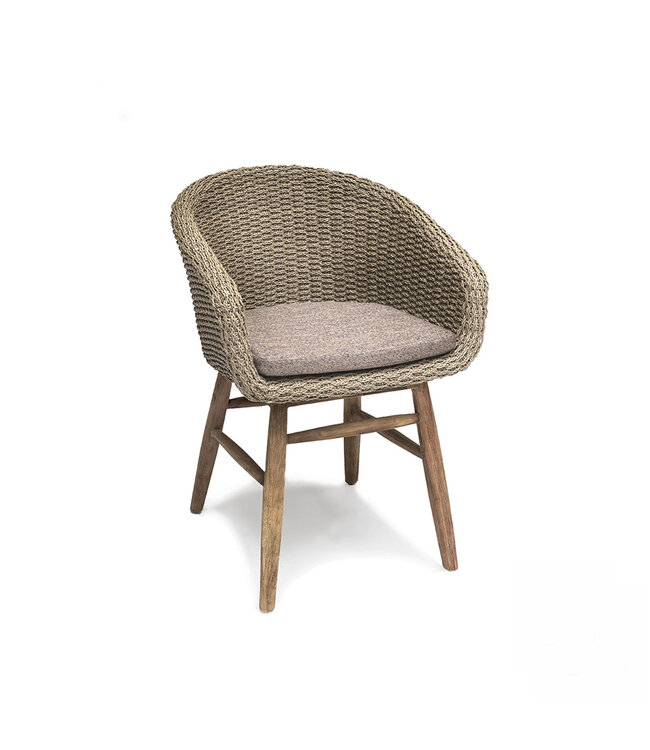 GOMMAIRE Outdoor Meubels | Organic Living Armchair Charly | Reclaimed Teak Natural Grey / PE Wicker Antique Weed