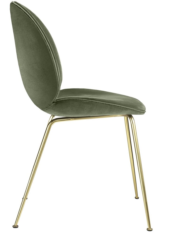 Gubi Beetle Dining Chair | Smokey Green & Brass Semi Matt Base Gubi Beetle Dining Chair | Smokey Green & Brass Semi Matt Base