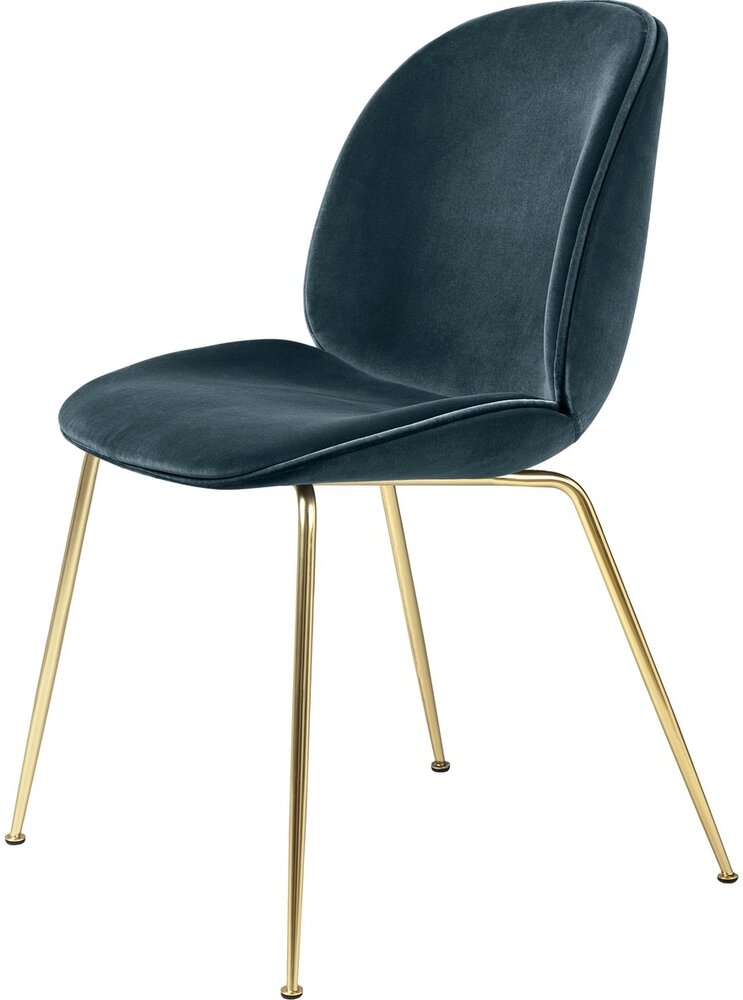 Gubi Beetle Dining Chair | Steel Blue & Brass Semi Matt Base Gubi Beetle Dining Chair | Steel Blue & Brass Semi Matt Base