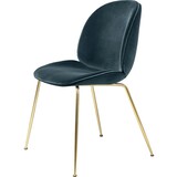 Gubi Chaise de salle à manger Beetle | Base semi-mate bleu acier et laiton