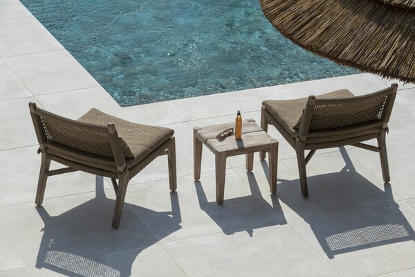 GOMMAIRE Outdoor | Organic Living Mesa de centro cuadrada pequeña | Madera de teca reciclada, color gris natural