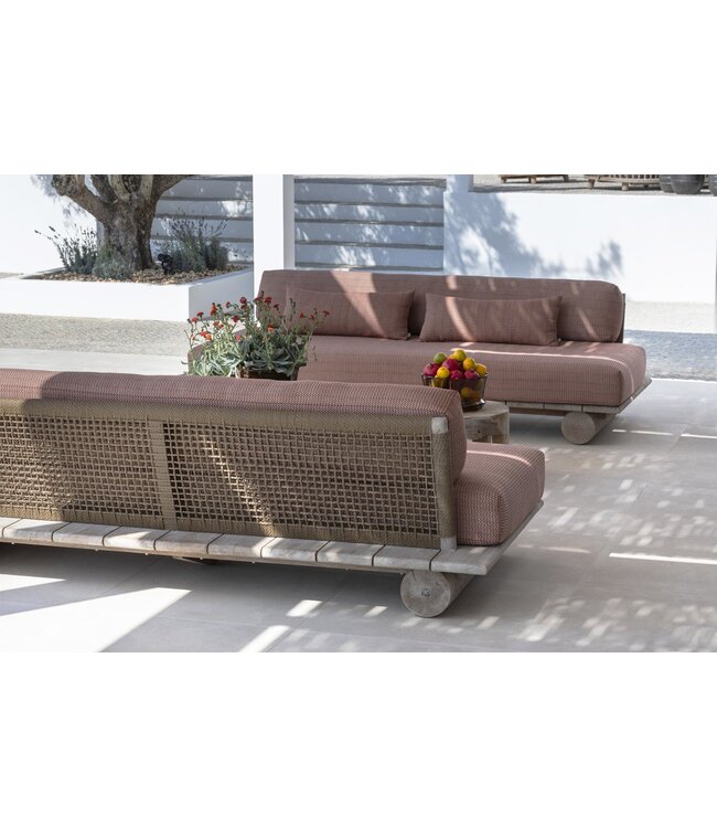 GOMMAIRE Outdoor Meubels | Organic Living Sofakante | Teakholz Naturgrau & PE-Geflecht Antikgrün