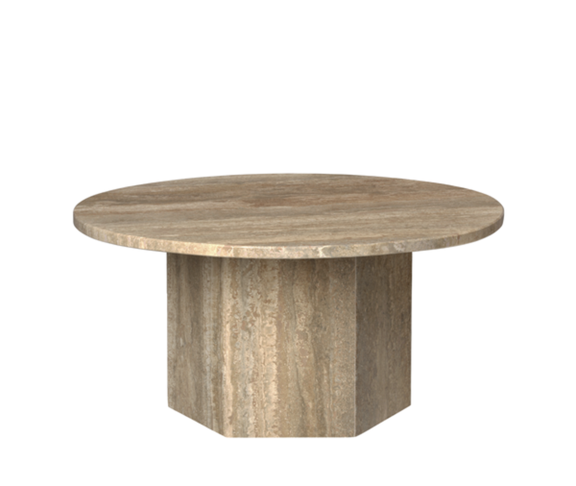 Gubi Epischer Couchtisch rund Ø80 | Warmer taupefarbener Travertin Gubi Epischer Couchtisch rund Ø80 | Warmer taupefarbener Travertin