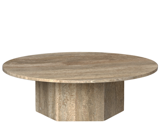 Gubi Epischer Couchtisch rund Ø110 | Warmer taupefarbener Travertin Gubi Epischer Couchtisch rund Ø110 | Warmer taupefarbener Travertin