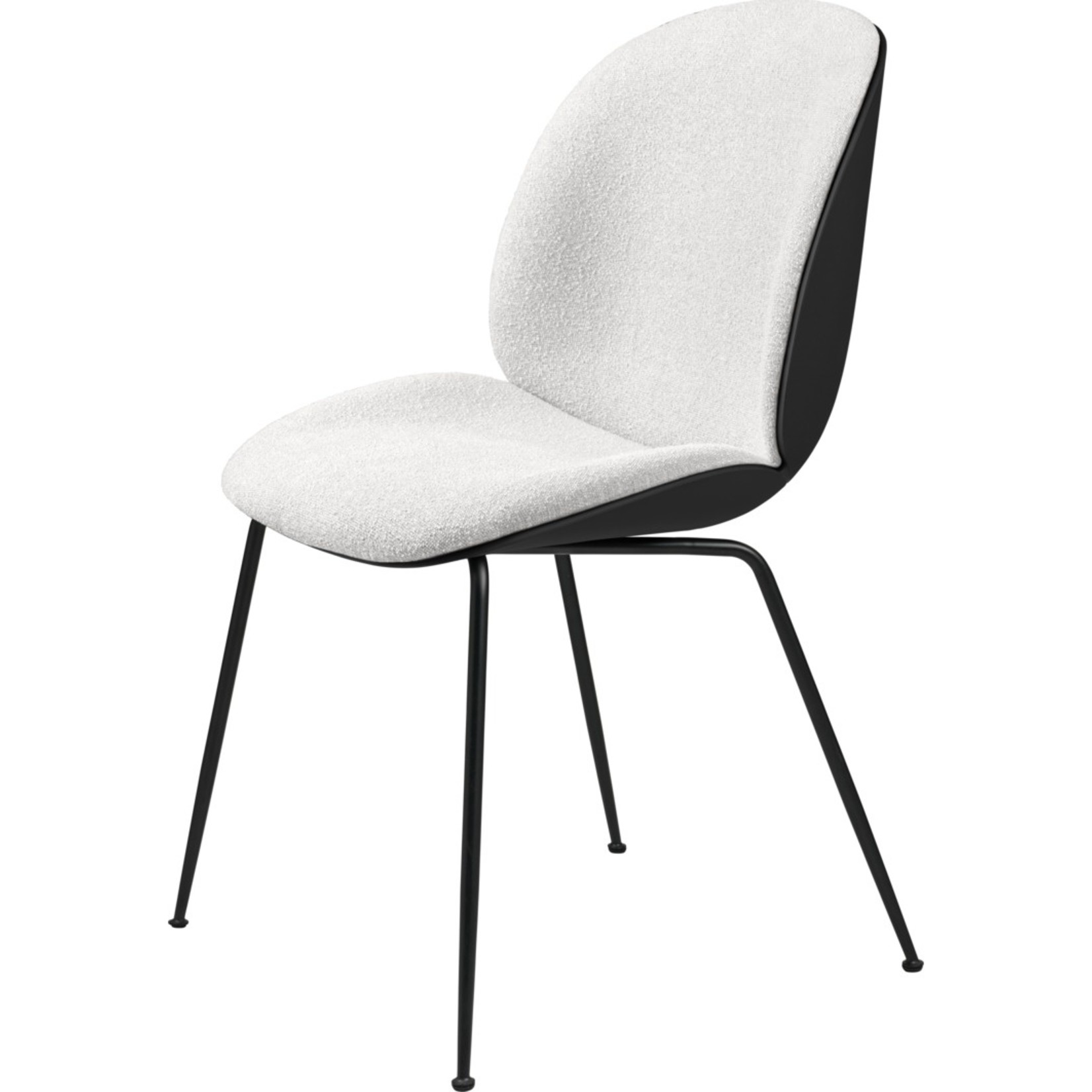 Gubi Beetle Dining Chair | Front Upholstered Light Bouclé, Black & Brass Semi Matt Base