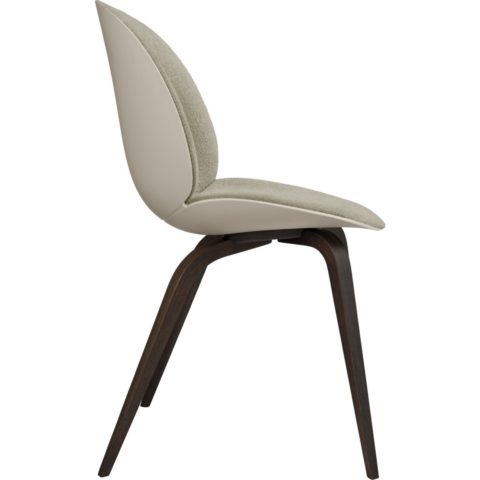 Gubi Beetle Dining Chair | Front Upholstered Light Bouclé, New Beige & Smoked Oak Matt Lacquered Base