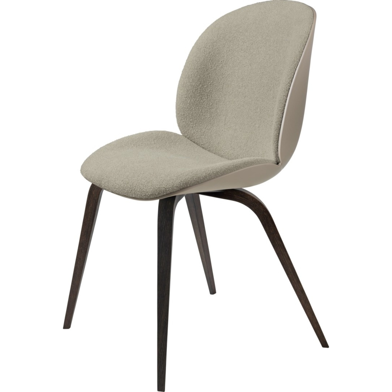 Gubi Beetle Dining Chair | Front Upholstered Light Bouclé, New Beige & Smoked Oak Matt Lacquered Base