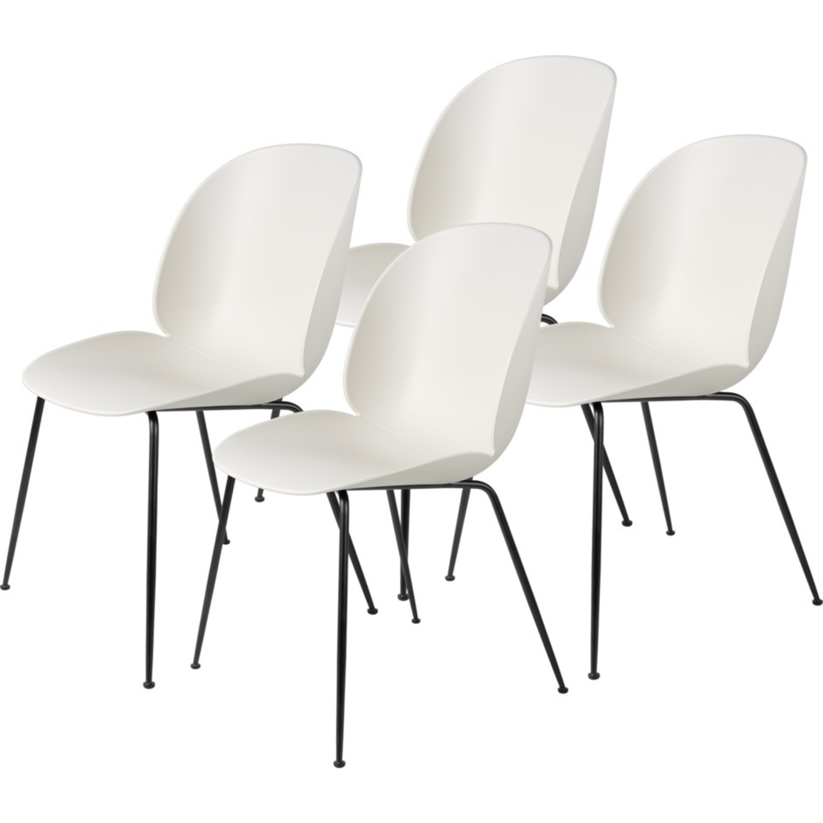 Gubi Beetle Dining Chair | Un-Upholstered Alabaster White & Black Matt Base, Set van 4