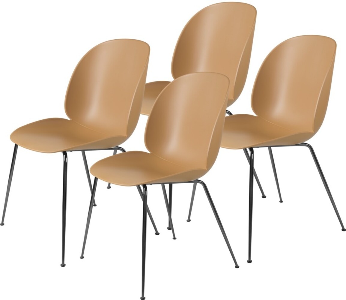 Gubi Beetle spisestuestol | Upolstret Amber Brown & Black Chrome Base, sett med 4 Gubi Beetle spisestuestol | Upolstret Amber Brown & Black Chrome Base, sett med 4