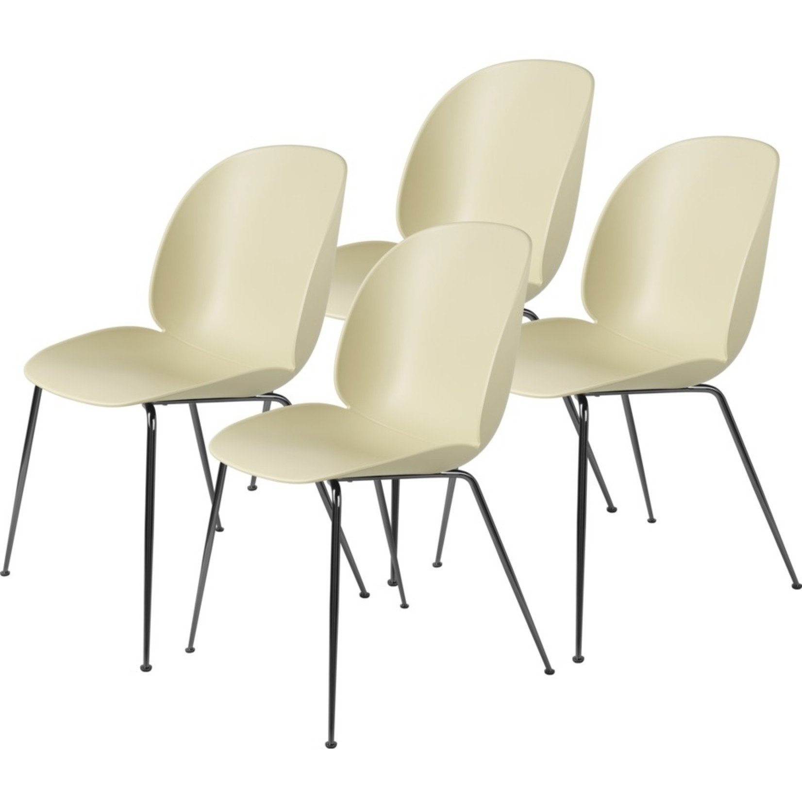 Gubi Beetle Dining Chair | Un-Upholstered Pastel Green & Black Chrome Base, Set van 4