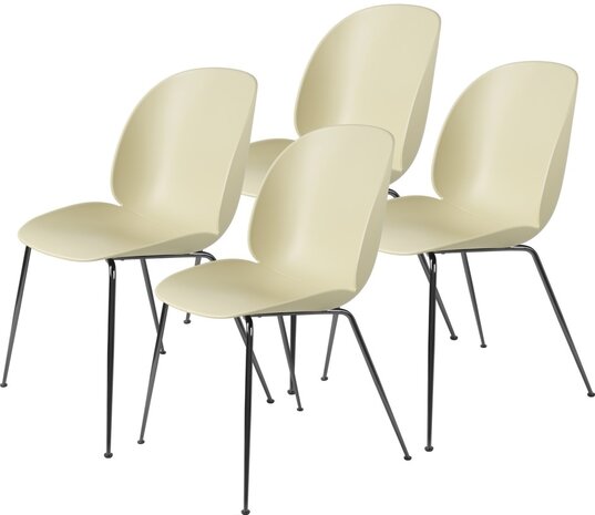 Gubi Beetle Dining Chair | Un-Upholstered Pastel Green & Black Chrome Base, Set van 4 Gubi Beetle Dining Chair | Un-Upholstered Pastel Green & Black Chrome Base, Set van 4